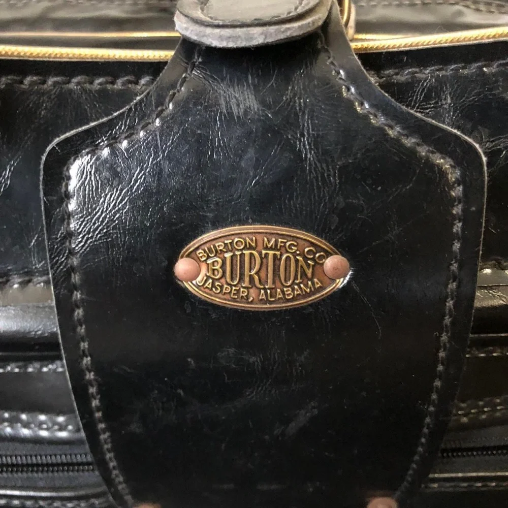 Burton MFG Co Jasper AL Leather Duffle Tote 2 Compartment Bag Hard Base Vintage